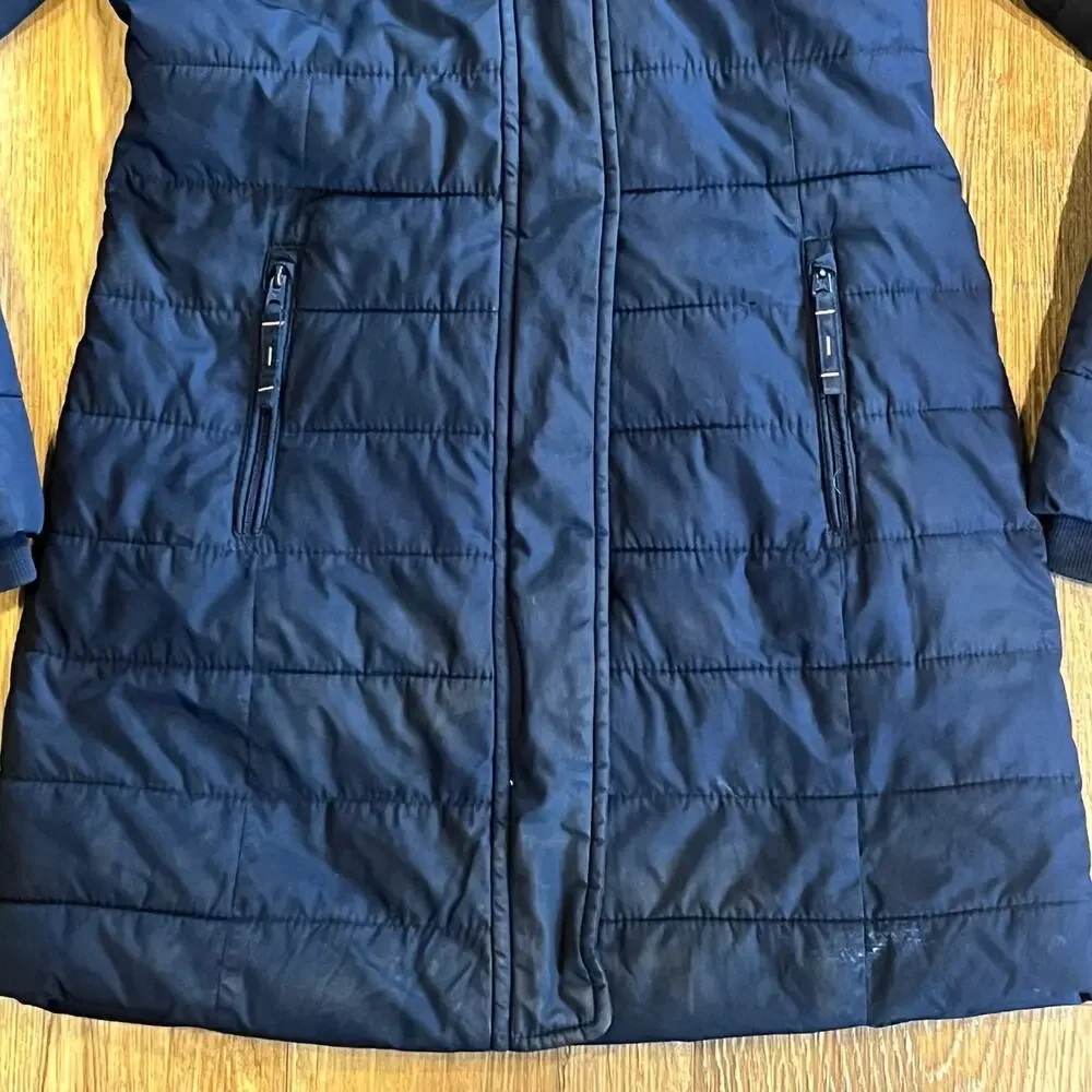 VTG Y2K Abercrombie Kids Puffer Jacket 11/12 Collar Faux Fur Hood Lined Blue EUC